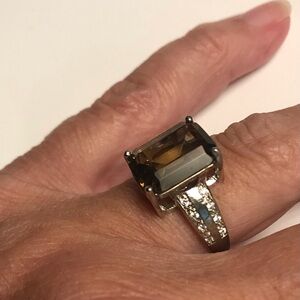 Smokey Topaz Stamped 925 Sterling Silver Ring